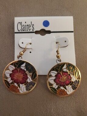 Claire's Gold Floral Jewel-Tone Drop Earrings